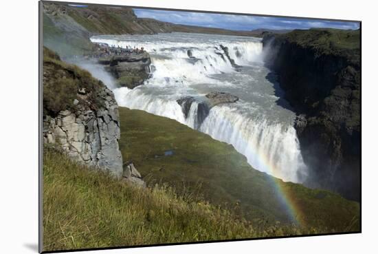 A Landscape View of Gullfoss Waterfall with a Faint Rainbow with People in the Background-Natalie Tepper-Mounted Photographic Print