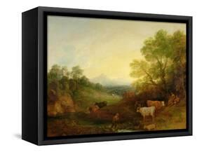 A Landscape with Cattle and Figures by a Stream and a Distant Bridge, c.1772-4-Thomas Gainsborough-Framed Stretched Canvas