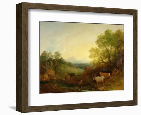 A Landscape with Cattle and Figures by a Stream and a Distant Bridge, c.1772-4-Thomas Gainsborough-Framed Giclee Print