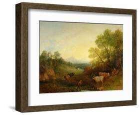 A Landscape with Cattle and Figures by a Stream and a Distant Bridge, c.1772-4-Thomas Gainsborough-Framed Giclee Print