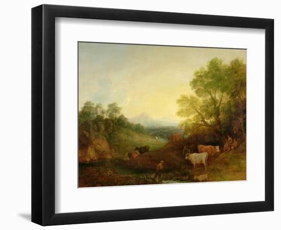 A Landscape with Cattle and Figures by a Stream and a Distant Bridge, c.1772-4-Thomas Gainsborough-Framed Giclee Print