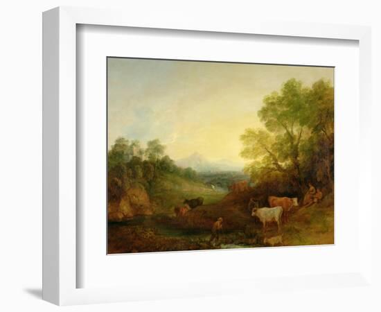 A Landscape with Cattle and Figures by a Stream and a Distant Bridge, c.1772-4-Thomas Gainsborough-Framed Giclee Print