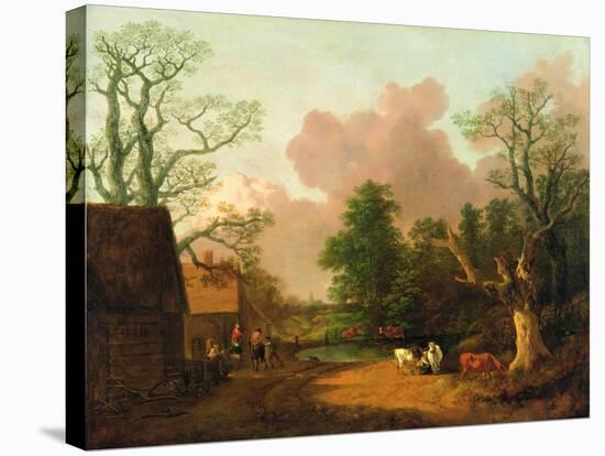 A Landscape with Figures, Farm Buildings and a Milkmaid, C.1754-6-Thomas Gainsborough-Stretched Canvas