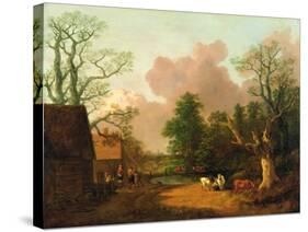 A Landscape with Figures, Farm Buildings and a Milkmaid, C.1754-6-Thomas Gainsborough-Stretched Canvas