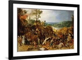 A Landscape with Marauders attacking a Wagon Train and Pillaging a Village-Sebastian Vrancx-Framed Giclee Print