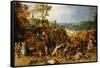 A Landscape with Marauders attacking a Wagon Train and Pillaging a Village-Sebastian Vrancx-Framed Stretched Canvas