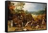 A Landscape with Marauders attacking a Wagon Train and Pillaging a Village-Sebastian Vrancx-Framed Stretched Canvas