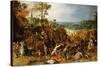 A Landscape with Marauders attacking a Wagon Train and Pillaging a Village-Sebastian Vrancx-Stretched Canvas