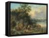 A Landscape with Peasants and Cattle by a River-Theobald Michau-Framed Stretched Canvas