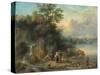 A Landscape with Peasants and Cattle by a River-Theobald Michau-Stretched Canvas