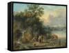 A Landscape with Peasants and Cattle by a River-Theobald Michau-Framed Stretched Canvas