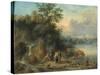 A Landscape with Peasants and Cattle by a River-Theobald Michau-Stretched Canvas