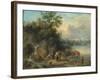 A Landscape with Peasants and Cattle by a River-Theobald Michau-Framed Giclee Print