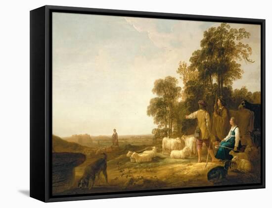 A Landscape with Shepherds and Shepherdesses-Aelbert Cuyp-Framed Stretched Canvas