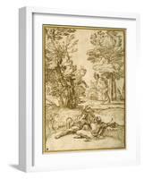 A Landscape with Two Shepherds Lads Resting, While a Satyr and a Goat Dance-Giovanni Francesco Grimaldi-Framed Giclee Print