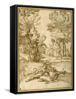 A Landscape with Two Shepherds Lads Resting, While a Satyr and a Goat Dance-Giovanni Francesco Grimaldi-Framed Stretched Canvas