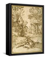 A Landscape with Two Shepherds Lads Resting, While a Satyr and a Goat Dance-Giovanni Francesco Grimaldi-Framed Stretched Canvas