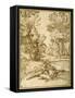 A Landscape with Two Shepherds Lads Resting, While a Satyr and a Goat Dance-Giovanni Francesco Grimaldi-Framed Stretched Canvas