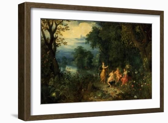 A Landscape with Wood; Diana Offers a Hare to a Nymph; Silenus and Ceres in Foreground, C1614-Abraham Govaerts-Framed Giclee Print