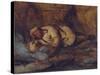 A Laplander Asleep by a Fire-Francois Auguste Biard-Stretched Canvas