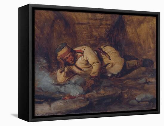 A Laplander Asleep by a Fire-Francois Auguste Biard-Framed Stretched Canvas