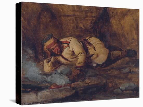 A Laplander Asleep by a Fire-Francois Auguste Biard-Stretched Canvas