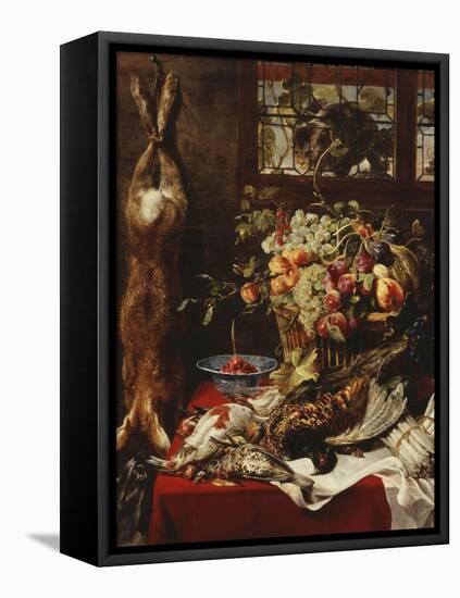 A Larder Still Life with Fruit, Game and a Cat by a Window-Frans Snyders Or Snijders-Framed Stretched Canvas
