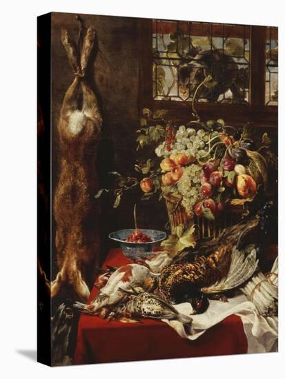 A Larder Still Life with Fruit, Game and a Cat by a Window-Frans Snyders Or Snijders-Stretched Canvas