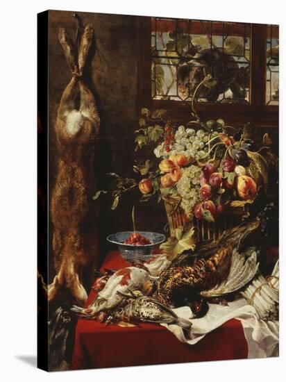 A Larder Still Life with Fruit, Game and a Cat by a Window-Frans Snyders Or Snijders-Stretched Canvas