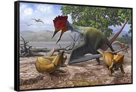 A Large Bakonydraco Pterosaur Attacking a Nest of Small Ajkaceratops-null-Framed Stretched Canvas