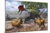 A Large Bakonydraco Pterosaur Attacking a Nest of Small Ajkaceratops-null-Mounted Art Print