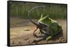 A Large Beelzebufo Frog Eating a Small Masiakasaurus-null-Framed Stretched Canvas