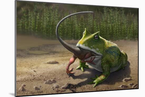 A Large Beelzebufo Frog Eating a Small Masiakasaurus-null-Mounted Premium Giclee Print