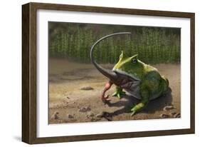 A Large Beelzebufo Frog Eating a Small Masiakasaurus-null-Framed Art Print