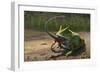 A Large Beelzebufo Frog Eating a Small Masiakasaurus-null-Framed Art Print