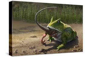 A Large Beelzebufo Frog Eating a Small Masiakasaurus-null-Stretched Canvas