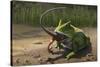 A Large Beelzebufo Frog Eating a Small Masiakasaurus-null-Stretched Canvas