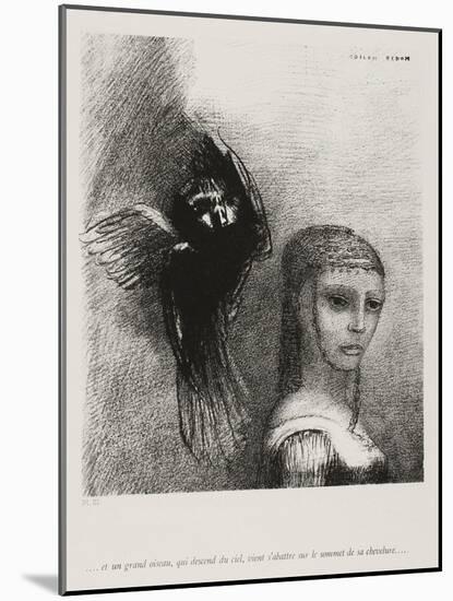 A Large Bird, Descending From the Sky, Hurls Itself Against the Topmost Point of Her Hair-Odilon Redon-Mounted Giclee Print