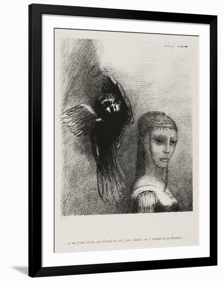 A Large Bird, Descending From the Sky, Hurls Itself Against the Topmost Point of Her Hair-Odilon Redon-Framed Giclee Print