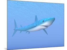 A Large Blue Shark Swimming Quietly Underwater-null-Mounted Art Print