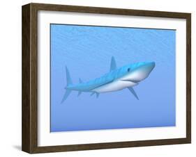 A Large Blue Shark Swimming Quietly Underwater-null-Framed Art Print