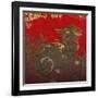 A Large Chinese Red Lacquered Wood Rectangular Panel Depicting a Seated Kylin with Head Turned to…-null-Framed Giclee Print