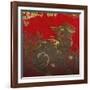 A Large Chinese Red Lacquered Wood Rectangular Panel Depicting a Seated Kylin with Head Turned to…-null-Framed Giclee Print