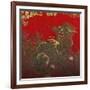 A Large Chinese Red Lacquered Wood Rectangular Panel Depicting a Seated Kylin with Head Turned to…-null-Framed Giclee Print