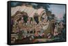 A Large Chinese Reverse Glass Painting Depicting a Festival Procession with-null-Framed Stretched Canvas