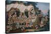 A Large Chinese Reverse Glass Painting Depicting a Festival Procession with-null-Stretched Canvas