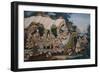 A Large Chinese Reverse Glass Painting Depicting a Festival Procession with-null-Framed Giclee Print