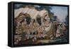 A Large Chinese Reverse Glass Painting Depicting a Festival Procession with-null-Framed Stretched Canvas