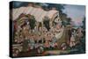 A Large Chinese Reverse Glass Painting Depicting a Festival Procession with-null-Stretched Canvas