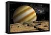 A Large Cloud Covered Planet Rises over a Rocky and Barren Alien World-Stocktrek Images-Framed Stretched Canvas